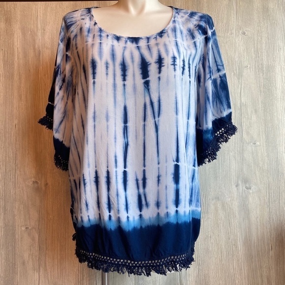 Christopher banks tie dye fringe top 1X - Picture 1 of 13